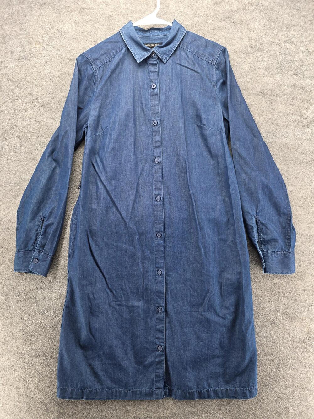Banana Republic Chambray Shirt Dress Womens 6 Blue Button Front Long Sleeve